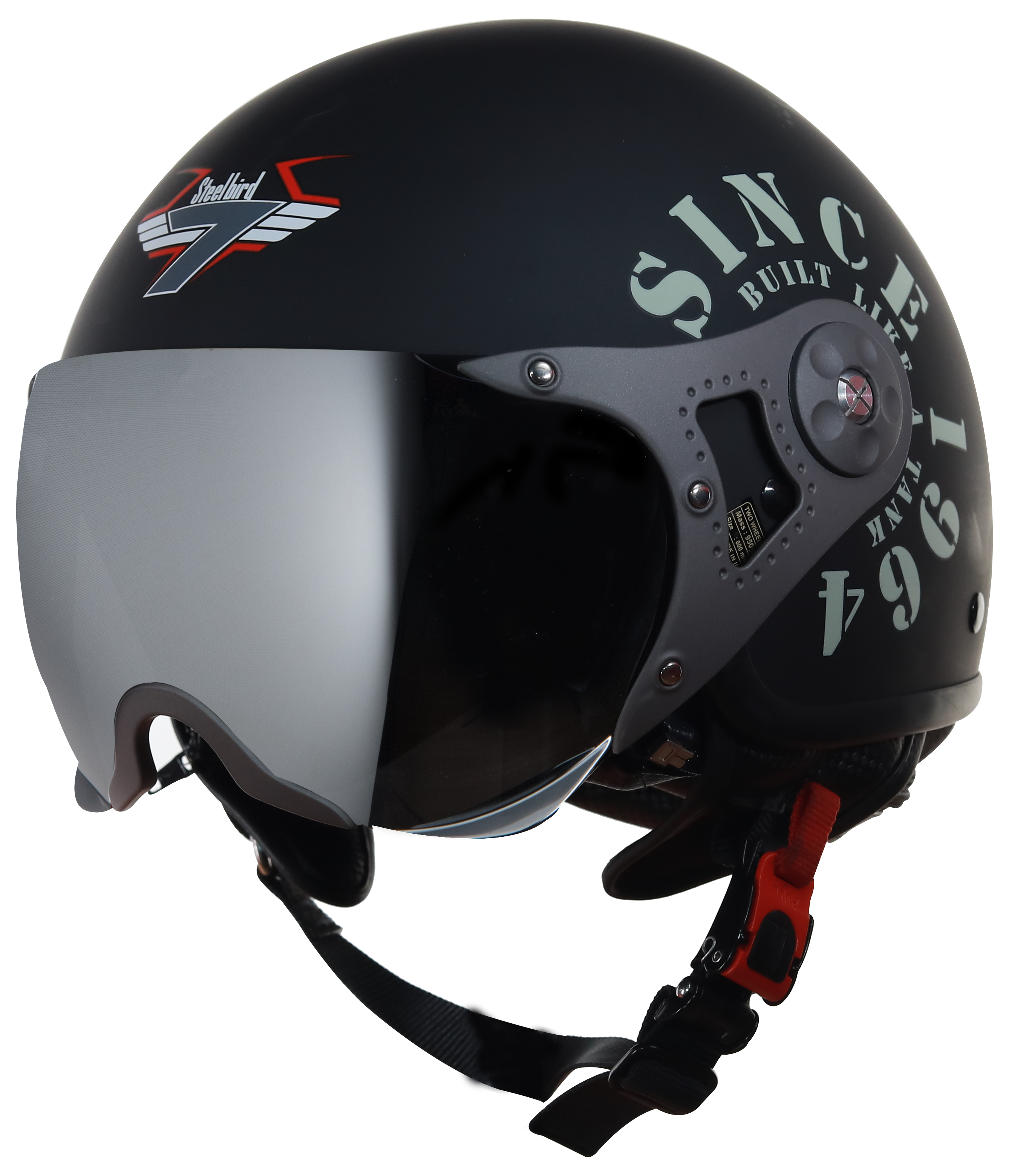 Steelbird SB-27 7Wings Tank Open Face Graphic Helmet (Matt Black Military Green With Chrome Silver Visor)